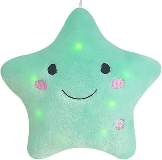 DearSun 13''Creative Twinkle Star Colorful Night Light Plush Pillows Light up Night Stuffed Toys Perfect for Birthday Christmas Holiday Valentines (Light Bluish Green)