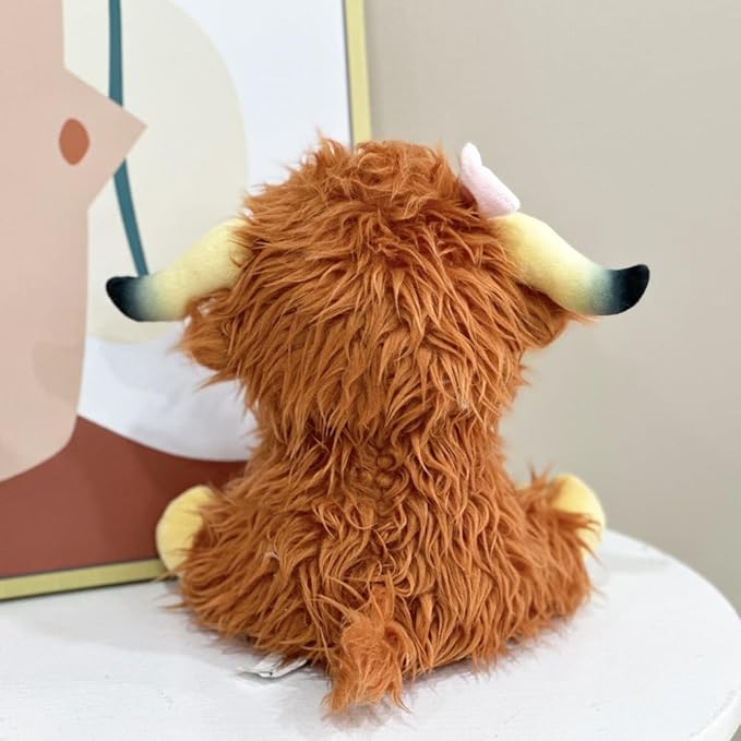 Highland Cows Stuffed Animals Plush, Cute Fluffy Bowknot Highland Cow Plushies Figure Toys Decor Gifts for Kids Baby Girls Boys
