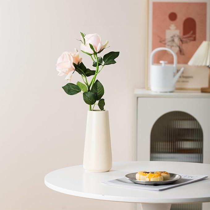 Simple Boho Ceramic Flower Vase for Home Decor (Beige,Big) | 8'' Modern Neutral Vase for Flower Plant Pampas Grass, Fit for Table Shelf Centerpieces, Living Room Kitchen Wedding Gift