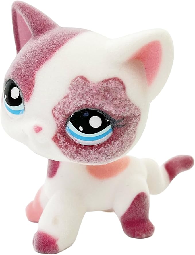 Custom Flocked Pet Shop Toy Fuzzy Animal Figure Short Hair Cat Kitty Kitten Deer OOAK (Pink #2291)