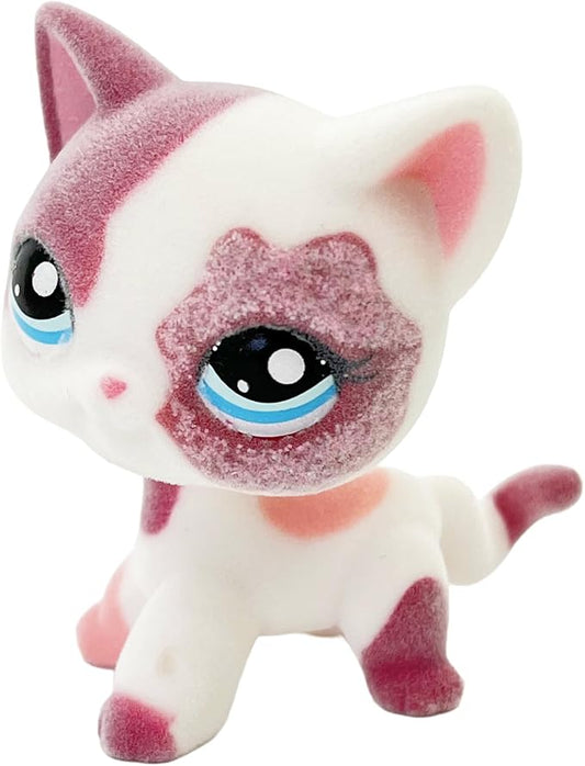 Custom Flocked Pet Shop Toy Fuzzy Animal Figure Short Hair Cat Kitty Kitten Deer OOAK (Pink #2291)
