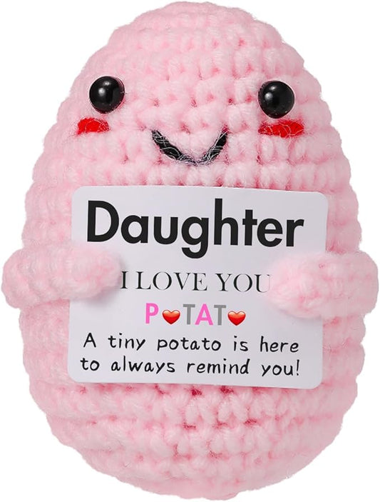 Birthday Gifts for Girls Handmade Emotional Crochet Positive Potato with Encouragement Card (I Love Daughter)