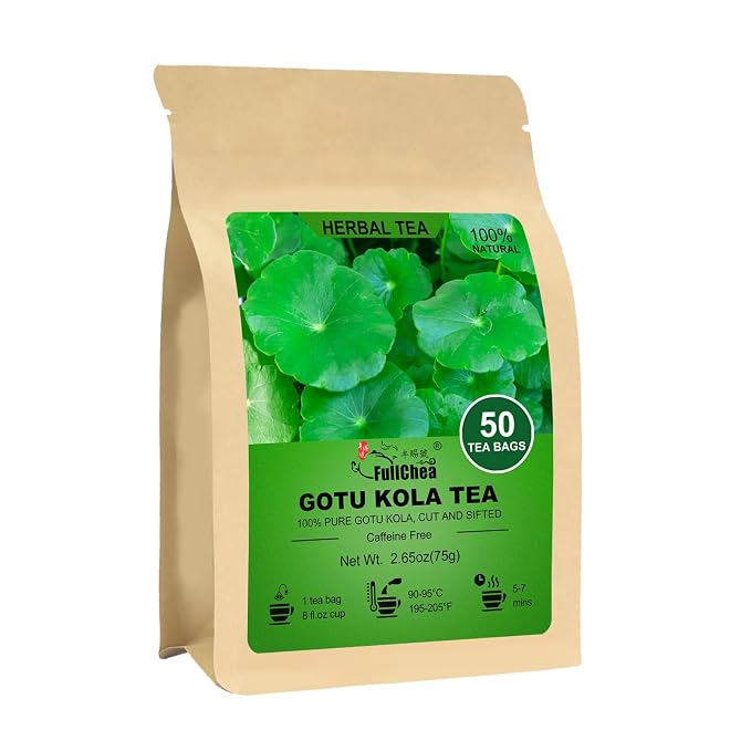 FullChea - Gotu Kola Tea Bags, 50 Count, Dried Gotu Kola Leaves | Natural centella asiatica herbal tea, non-GMO, caffeine-free, smooth mild flavor for calm daily tea moments