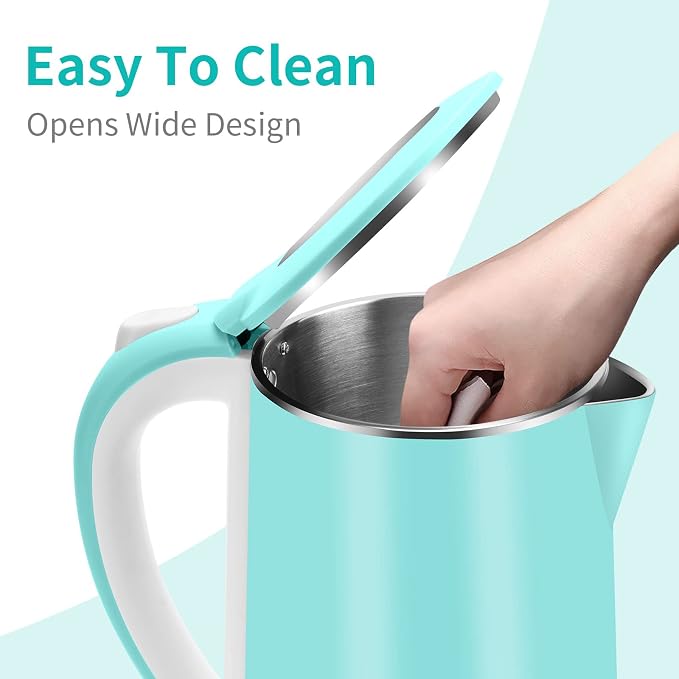 Electric Kettle Stainless Steel for Boiling Water, Double Wall Hot Water Boiler Heater, Cool Touch Electric Teapot, Auto Shut-Off & Boil-Dry Protection, 120V/1200W, 1.8Liter, 2 Year Warranty(Sky Blue)