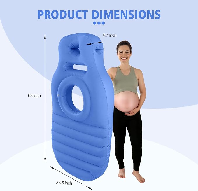 Inflatable Pregnancy Pillow, Full Body Maternity Airbed/Float with Hole for Tummy, The Best Pregnancy Pillow for Sleeping Prone, Maternity Pillow and Pregnancy Must Haves, Blue