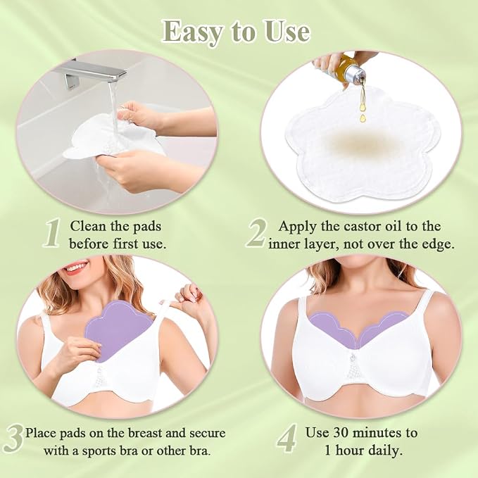 Castor Oil Pads Wrap Organic Breast Pads -2Pcs Castor Oil Pack Compress for Cyst Nursing Pads Washable Castor Oil Packs Reusable Cotton Breast Pad Kit for Sleeping (Castor Oil Not Included)