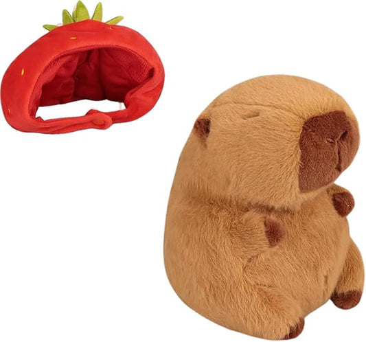 Capybara Cute Plush - 8 inch Stuffed Animal Plushies - Children's Toy with Turtle Backpack - Soft Pillow for Home Decorations - Hugging Figures for Boys and Girls (Capybara with Strawberry)