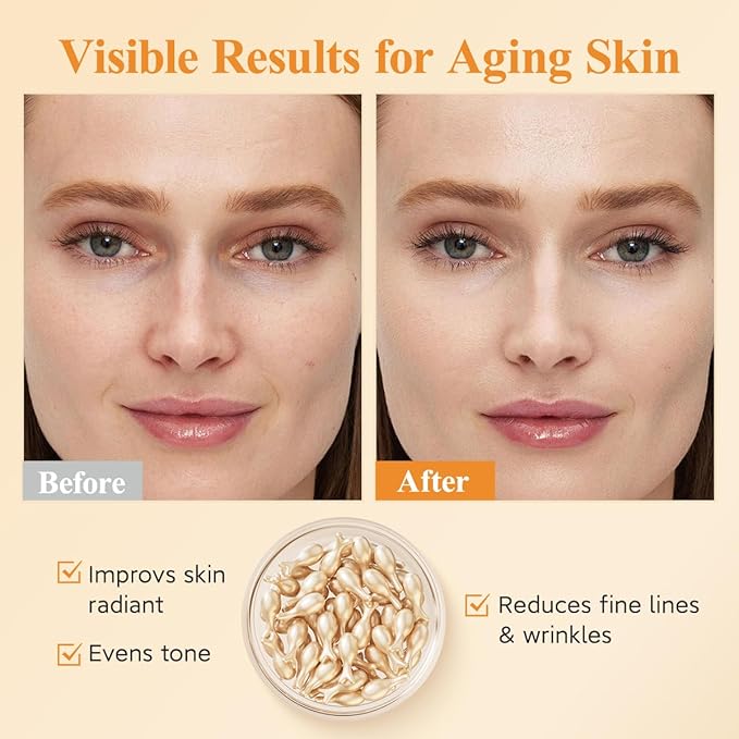 HKH Vitamin C Super Serum for Face - Anti Aging Skincare Vitamin E Serum Capsules with Niacinamide Vit C Oil for Women - Even Tone - Moisturise Skin Smooth Wrinkles - Travel-Friendly (76 Capsules)