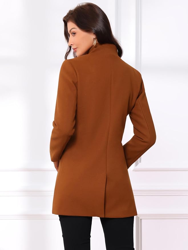 Allegra K Women's Winter Overcoat Mid-Long Stand Collar Single Breasted Coat Outerwear