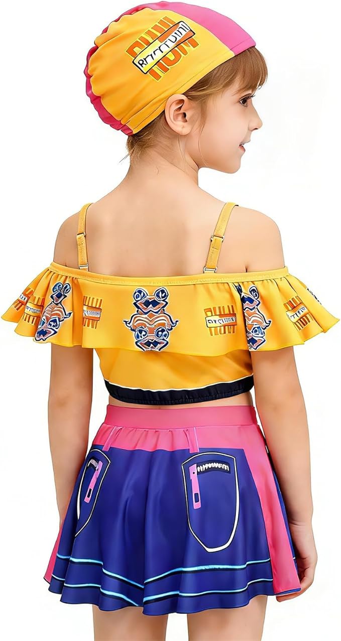 Little Girls Two-Piece Swimsuit with Swim Cap Demon Hunter Merch Costume Swimwear for Bathing Suits