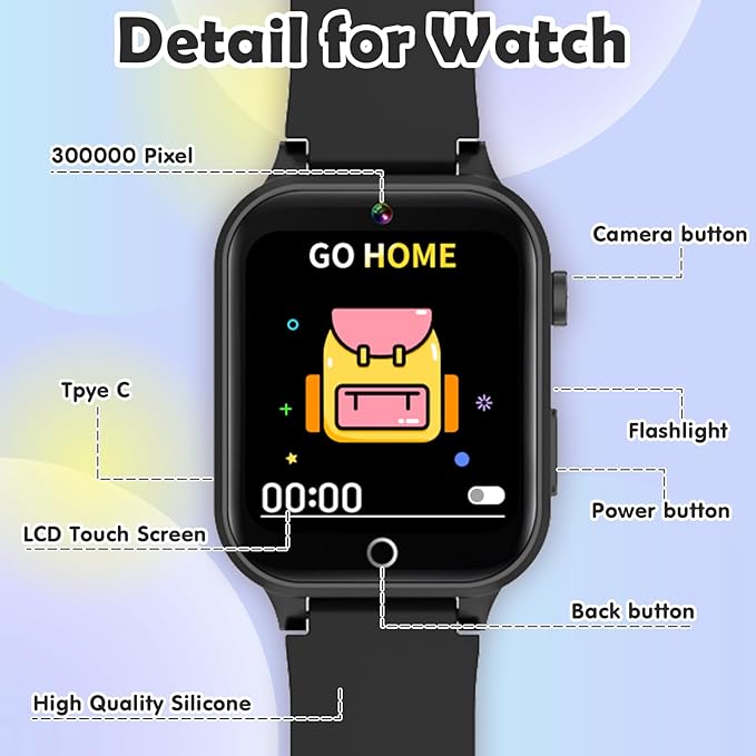 Kids Games Watch, with 26 Puzzle Games, Touch Screen, HD Camera, Alarm Clock, Toys for Ages 4-12 Years Old.Birthday Gift for Boys Girls (Black)