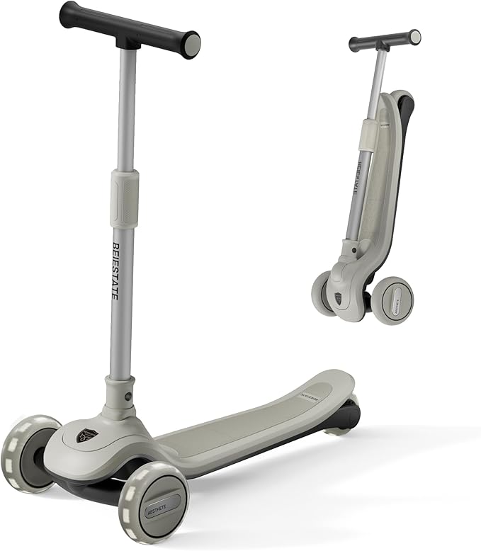 Kick Scooter for Kids Ages 3-18, Max 220 Lbs, Toddler Scooter with Adjustable Lean-To-Steer Switch, Foldable, Wide Anti-Slip Deck, Lightweight, 4 Adjustable Heights, Light up 3 Wheel Scooter