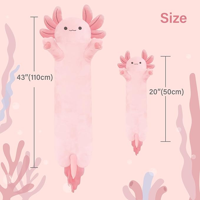 Axolotl Plush,Long Axolotls Plush Toys Pillow,43.3 Inch Cute Axolotl Stuffed Animal,Axolotls Plush Toy Gift for Girls Boys