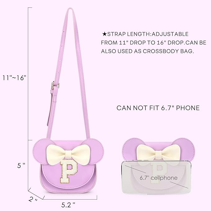 mibasies Toddler Purse Girl Gifts: Girls Birthday Gifts for 3-8 - Toys for Ages 2-4 Girls Mouse Ears Purse, Purple, Letter P