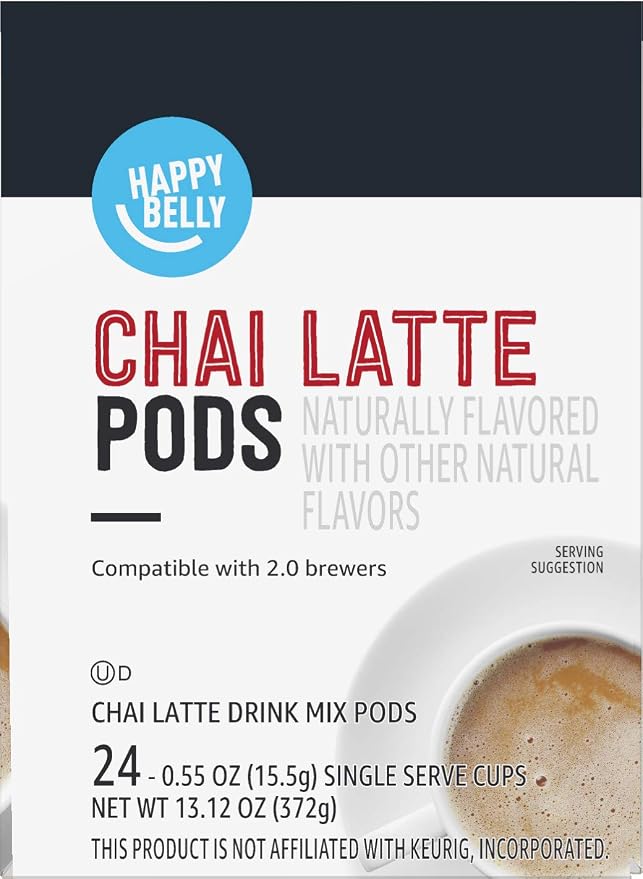 Amazon Brand - Happy Belly Tea Pods Compatible with 2.0 K-Cup Brewers, Chai Latte, 24 Count, Pack of 2 (Previously Solimo)