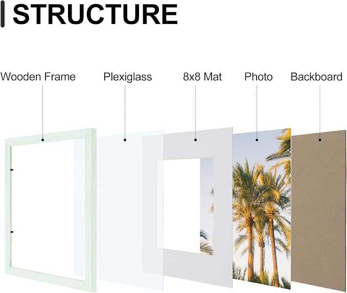 Vittanly 12x12 Picture Frames Set of 9 for Wall Mounting, Vintage Green | Display Pictures 8x8 with Mat or 12x12 without Mat for Wall Mounting, Square Photo Frames for Home Decor, Engineered Wood