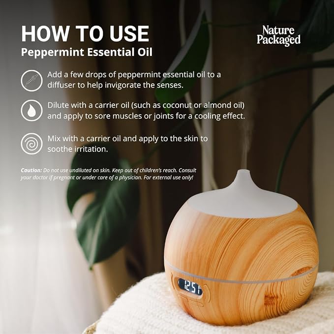 Peppermint Essential Oil - Direct from Norex Flavours India - Steam Distilled - Aceite Esencial de Menta for Aromatherapy, Massage, Diffuser, DIY Candle and Soap Making - 8oz