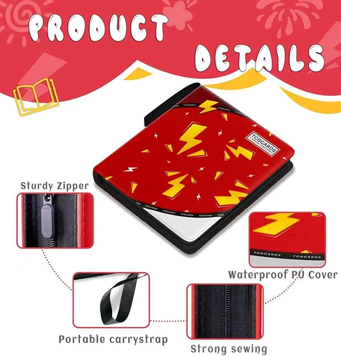 Trading Card Binder 4 Pocket,Card Binder 400 Pockets,Card Book Holder Cards with 50 Removable Sleeves,3-Ring Zip Design MTG/TCG/Sport Collectible Trading Card Albums Gifts for Boys and Girls(Red)
