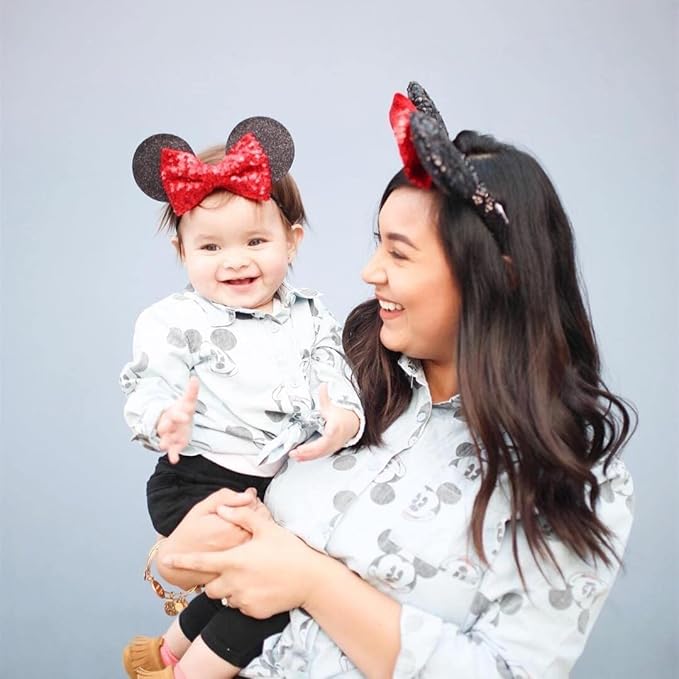 JIAHANG Mouse Ear Nylon Headband with Sequin Bow, Soft Elastic Hair Bow Hair Band, Party Headwear for Baby Newborn Infant Toddlers, kids, Gilrs Party Supplies