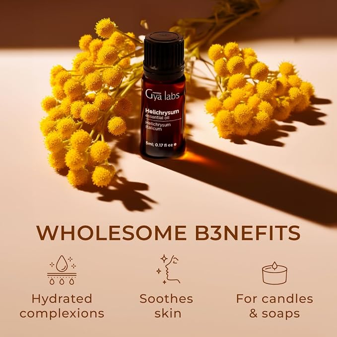 Helichrysum Oil for Skin (0.17 fl oz) & Wintergreen Essential Oil Diffuser (0.34 fl oz) Set - Aromatherapy Grade Essential Oils Set - Gya Labs