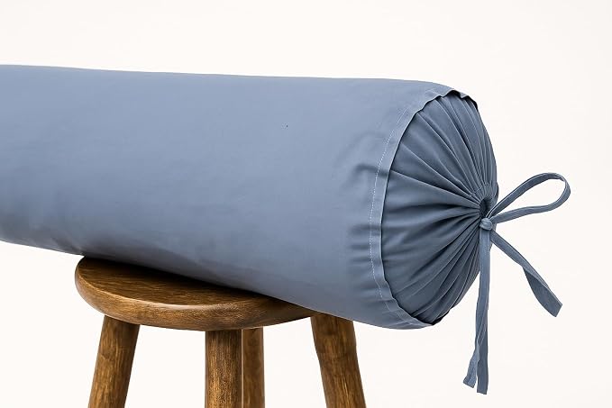 Round Bolster Cover Cervical Neck Roll Cotton Pillowcase for Cylindrical Pillow with Drawstring Closure Neck Pillow case 6" x 18" (15 x 45 cm) Grey