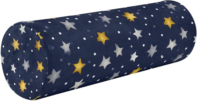Navy Blue Stars and Polka Dots Neck Roll Pillow Bolster Round Health Memory Foam Long Cervical Cylinder Pillows with Removable Washable Cover for Body Bed Legs Back Yoga
