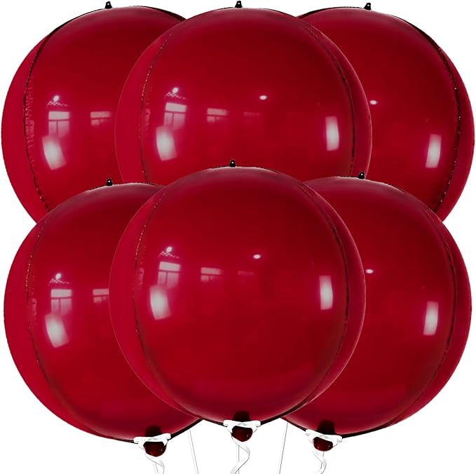 KatchOn, Big Metallic Ruby Red Balloons - 22 Inch, Pack of 6 | Round 4D Mylar Balloon for Valentines Day Decorations | Valentines Balloons for Galentines Decorations | Red Party Decoration, Birthday