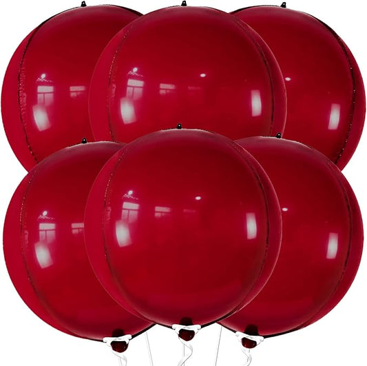 KatchOn, Big Metallic Ruby Red Balloons - 22 Inch, Pack of 6 | Round 4D Mylar Balloon for Valentines Day Decorations | Valentines Balloons for Galentines Decorations | Red Party Decoration, Birthday