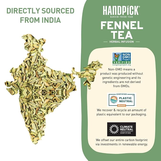 HANDPICK Fennel Seed Tea Bags (100 Count), Authentic Indian Origin with Natural Aroma & Sweetness | 100% Pure, Non GMO & Caffeine Free