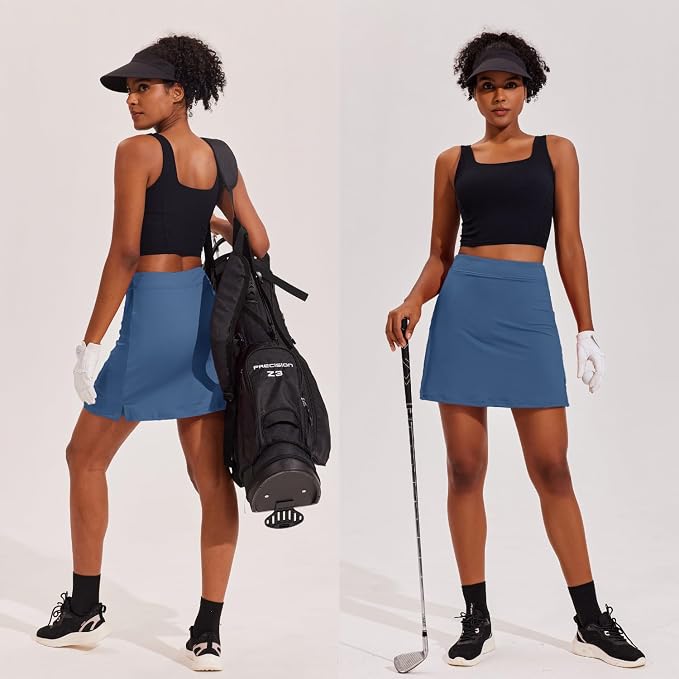 Ekouaer 16" Skorts for Women with Pockets Golf Pickleball Tennis Skirt | Silicone Grippers,2 Inner Pockets,Wide Waist,Side Slit Hem,Breathable,Soft,Lightweight