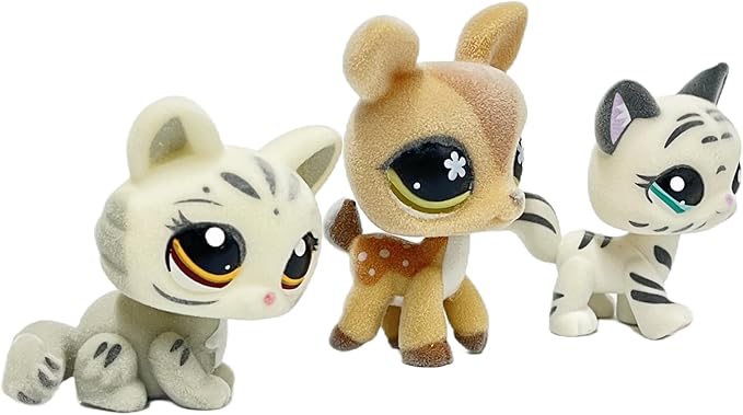 3pcs/Set Custom Flocked Pet Shop Toys Short Hair Cat Kitten Collie Great Dane Cocker Spaniel Dachshund Puppy Dog OOAK Compatible with LPS (#3585 and 634 and 1498)