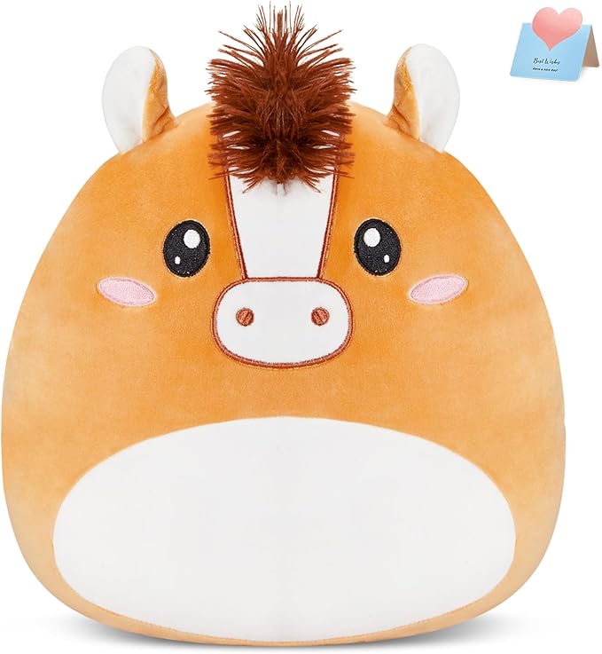 Athionsu 12 Inch Horse Plush Pillow Soft & Cuddly Stuffed Horse Soft Squishy Birthday for Toddler Kids Boys and Girls