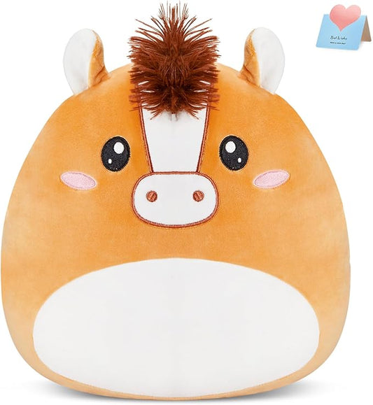Athionsu 12 Inch Horse Plush Pillow Soft & Cuddly Stuffed Horse Soft Squishy Birthday for Toddler Kids Boys and Girls