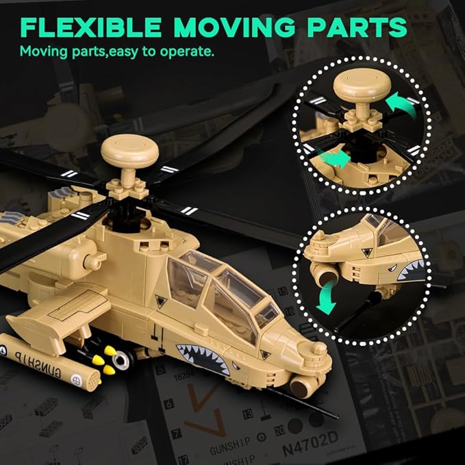 ArtorBricks AH-64 Apache Airplane Military Building Set with Display Stand - 183-Piece Model Kit for Adults, Collectors & Enthusiasts, Premium Gift Box Packaging for Holiday & Birthday Present