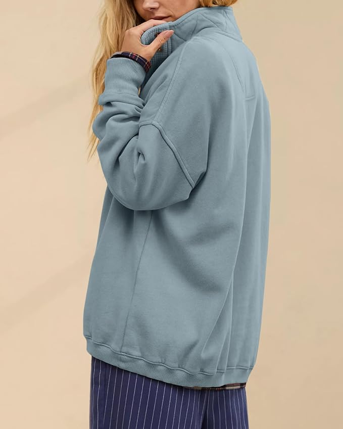 Gacaky Sweatshirt for Women Oversized Casual Long Sleeve Button Henley Neck Pullover Tops Fashion Outfits Clothes