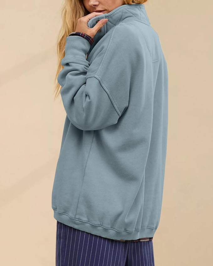 Gacaky Sweatshirt for Women Oversized Casual Long Sleeve Button Henley Neck Pullover Tops Fashion Outfits Clothes