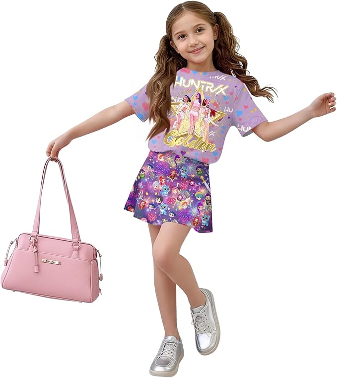 HTHLVMD K Pop Short Sleeve T-Shirt and Skirts Outfits Set for Girls Hunters Rumi Mira Zoey Graphic Tees De-Mon Costume