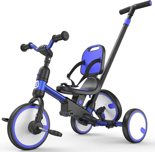 besrey Toddler Tricycle with Spare Wheel,Toddler Bike 1-3 Years Old,5 in 1 Kids Trike with Push Handle,Backrest and Safety Belt,Balance Bike 1+ Year Old,Birthday Gift and Toy for Boys and Girls