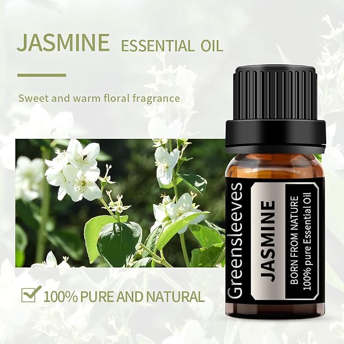 GREENSLEEVES Sandalwood Jasmine Essential Oil Set, 2 x 10ml Pure Plant-Based Fragrance Oil for Aromatherapy, Essential Oils for Diffuser, Massage, Bath Bomb, Scented Candle Soap Making