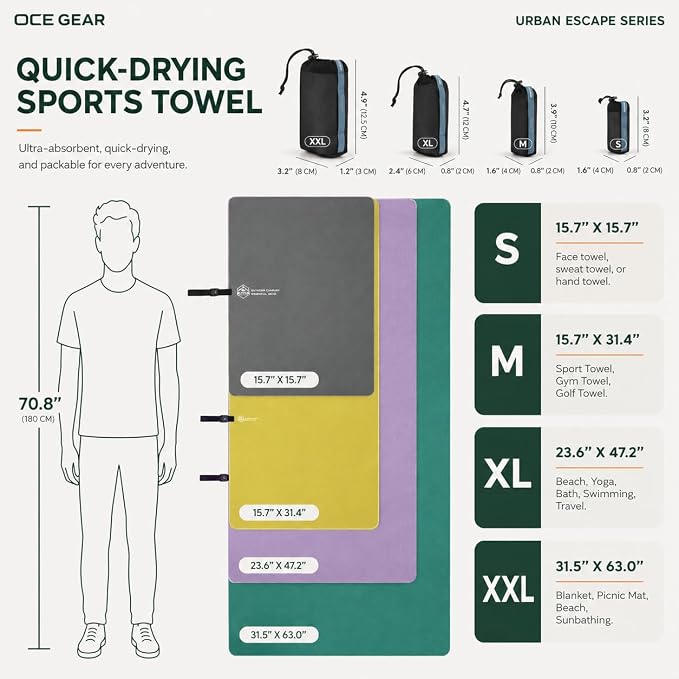 Microfiber Travel Towel, Soft Lightweight Quick Dry Towel, Super Absorbent Compact Travel & Sports & Beach Towels for Camping, Backpack, Gym, Swimming, Yoga, Hiking (Purple, X Large)