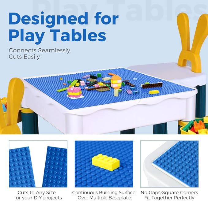 Classic Baseplates Building Plates-8 Pack 10" x 10" Building Boards,100% Compatible with All Major Brands and Activity Table, Creative Platforms Mats for Toy Bricks,Blue