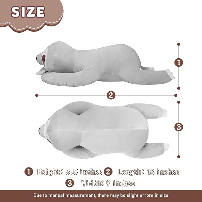 My OLi 18'' Sloth Stuffed Animal Pillow Plush Toy Cuddle Pillow Plushies Stuffed Sloth Plush Pillow Soft Hugging Pillow Plush Toys Gift for Kids Adults