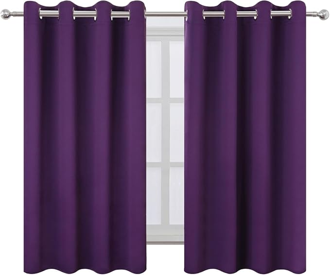 LEMOMO Blackout Curtains 66 x 54 Inch Long Purple Curtains Set of 2 Panels Room Darkening Curtains for Bedroom and Living Room