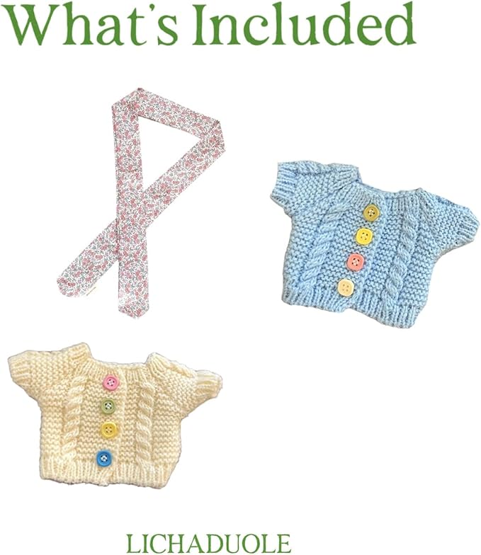 7"/18cm Clothes for Stuffed Animals Bashful Bunny Outfit - Knit Cardigans Scarf 3-Piece Set（NO Doll）