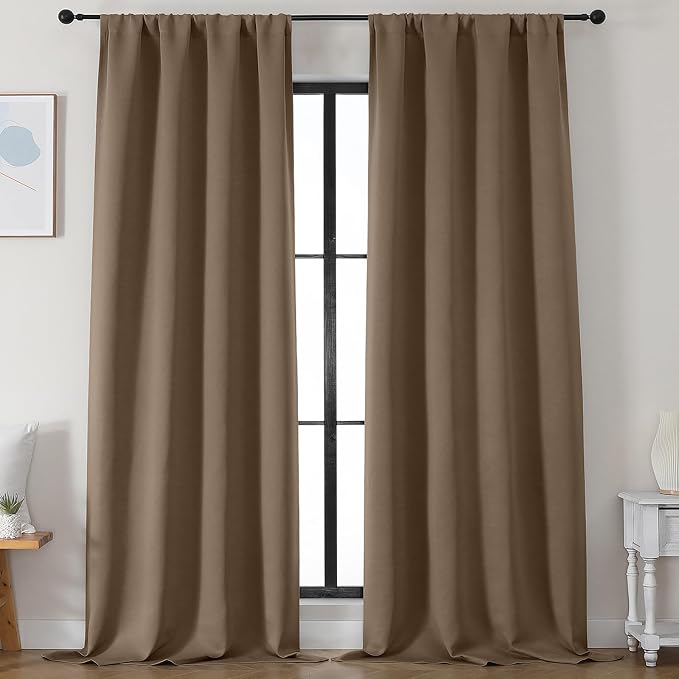 Simplebrand Brown Blackout Curtains for Bedroom 96 Inches Long 2 Panels, Solid Thermal Insulated, Energy Saving Living Room Window Treatment Curtains Blackout Drapes, W50 x L96 Inch, Brown