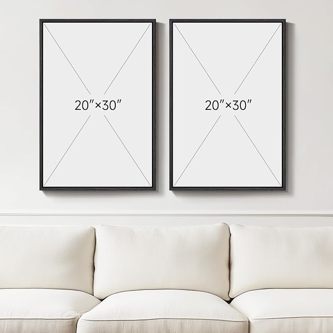 Large Framed Neutral Black Beige Abstract Wall Art Set of 2, Modern Canvas Prints Paintings Artwork for Walls, Minimalist Block Lines Pictures for Living Room Dining Room Bedroom Wall Decor 20x30 In
