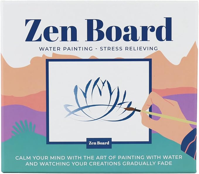Gift Republic Zen Board Mindfulness Water Painting Set Wooden Painting Board, Stand, Ceramic Bowl, Brush & 20 Mindfulness Cards Stress Relief Self-Care Gift for Relaxation & Wellness