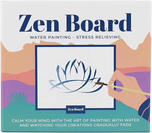 Gift Republic Zen Board Mindfulness Water Painting Set Wooden Painting Board, Stand, Ceramic Bowl, Brush & 20 Mindfulness Cards Stress Relief Self-Care Gift for Relaxation & Wellness