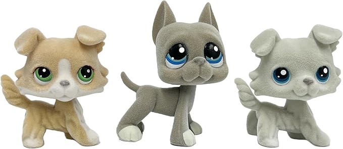 3pcs/Set Custom Flocked Pet Shop Toys Short Hair Cat Kitten Collie Great Dane Cocker Spaniel Dachshund Puppy Dog OOAK Compatible with LPS (#272 and 184 and 363)