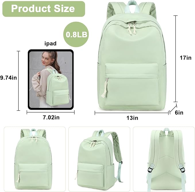 Bluboon Teen Girls School Backpack Kids Bookbag Set with Lunch Box Pencil Case Travel Laptop Backpack Casual Daypacks (Green set -3)